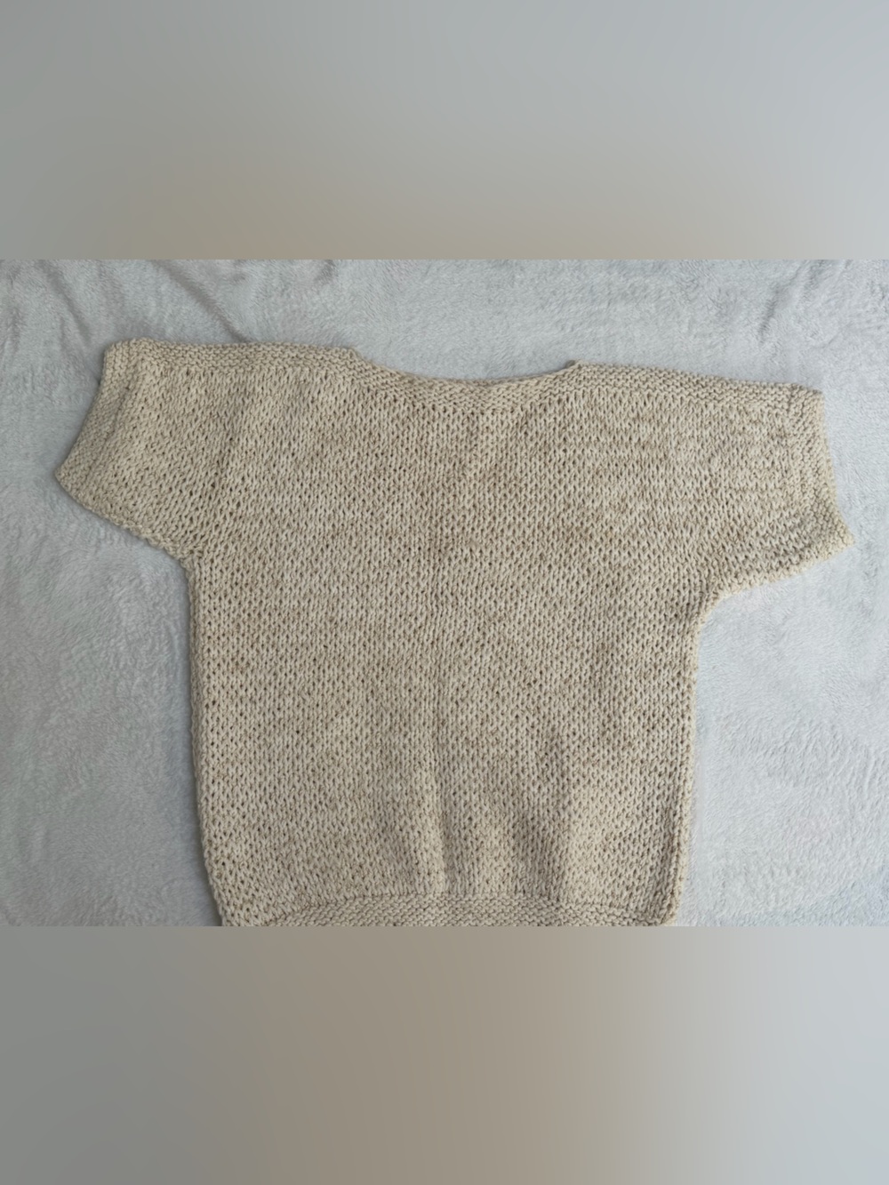 Vintage Handmade Cream Gold Metallic Short Sleeve Sweater
